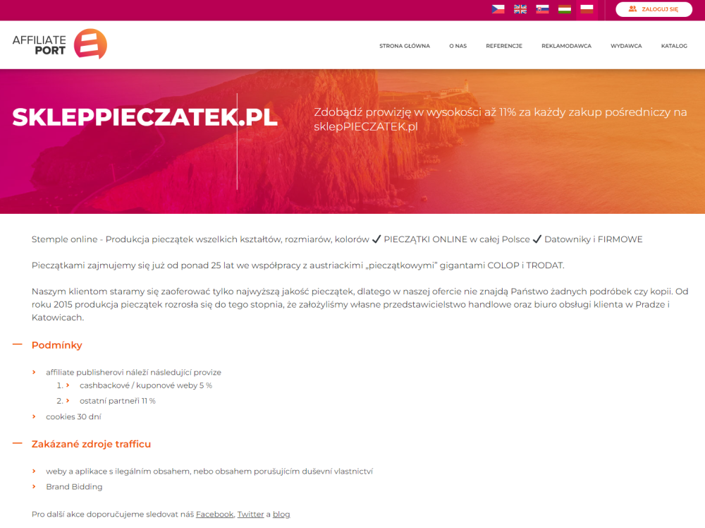 program partnerski affiliateport.eu - sklepPIECZATEK.pl