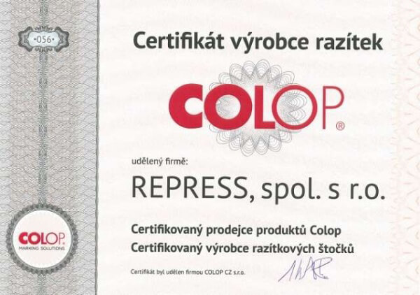 Certyfikat jakości COLOP - REPRESS.pl || sklepPIECZATEK.pl