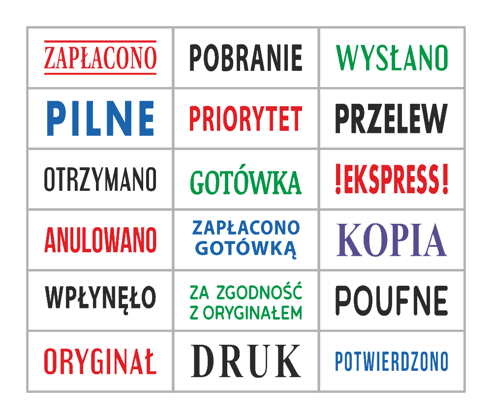 Gotowe pieczątki z już przygotowanym tekstem || sklepPIECZATEK.pl